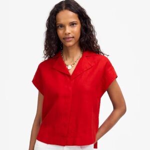 Madewell NWT Resort Collar Shirt in 100% Linen Size XXS in Festival Red